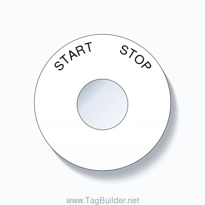 22mm Ring Tag – START       STOP, Single-Line 60mm Round, Black on White