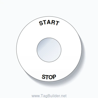 22mm Ring Tag – START STOP, Single-Line 60mm Round, Black on White