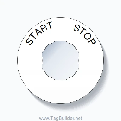 22mm Ring Tag – START       STOP, Single-Line 60mm Round, Schneider Electric Compatible, Black on White