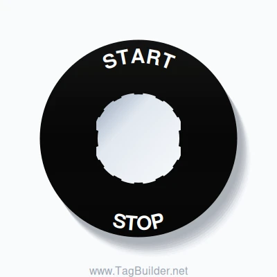 22mm Ring Tag – START STOP, Single-Line 60mm Round, Schneider Electric Compatible, White on Black