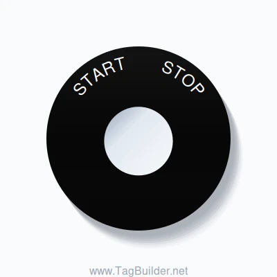 22mm Ring Tag – START       STOP, Single-Line 60mm Round, White on Black