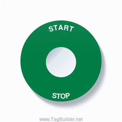 22mm Ring Tag – START STOP, Single-Line 60mm Round, White on Green