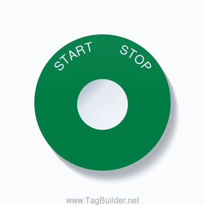 22mm Ring Tag – START       STOP, Single-Line 60mm Round, White on Green