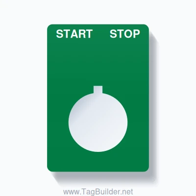 22mm Ring Tag – START STOP, Two-Line Rounded, Allen-Bradley Compatible, White on Green