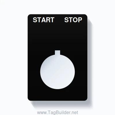 22mm Ring Tag – START STOP, Two-Line Rounded, Allen-Bradley Compatible, White on Black