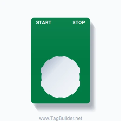 22mm Ring Tag – START STOP, Two-Line Rounded, Schneider Electric Compatible, White on Green
