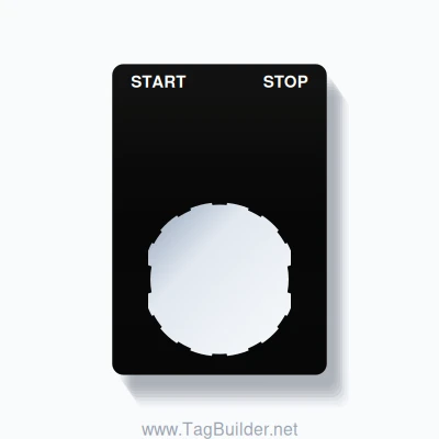 22mm Ring Tag – START STOP, Two-Line Rounded, Schneider Electric Compatible, White on Black