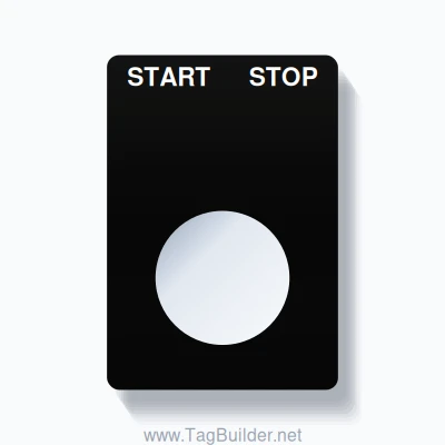 22mm Ring Tag – START STOP, Two-Line Rounded, White on Black