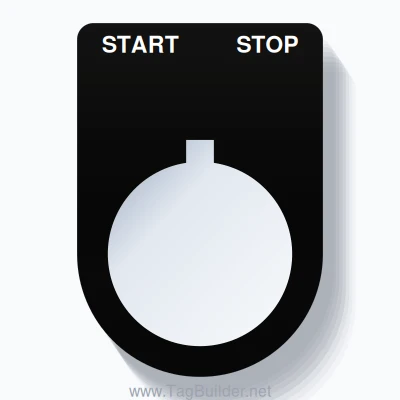 22mm Ring Tag – START STOP, Two-Line Slim, Allen-Bradley Compatible, White on Black