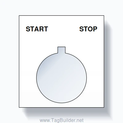 22mm Ring Tag – START STOP, Two-Line Square, Allen-Bradley Compatible, Black on White