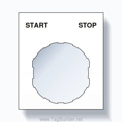 22mm Ring Tag – START STOP, Two-Line Square, Schneider Electric Compatible, Black on White