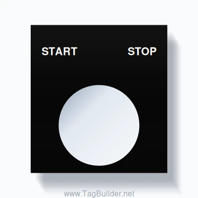 22mm Ring Tag – START STOP, Two-Line Square, White on Black