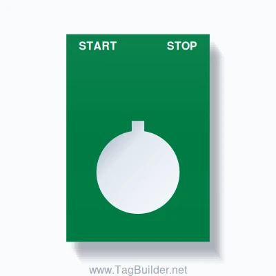 22mm Ring Tag – START STOP, Two-Line Squared, Allen-Bradley Compatible, White on Green