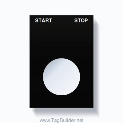 22mm Ring Tag – START STOP, Two-Line Squared, White on Black