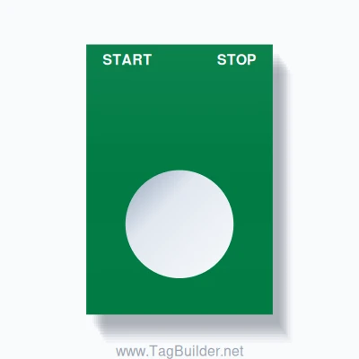 22mm Ring Tag – START STOP, Two-Line Squared, White on Green