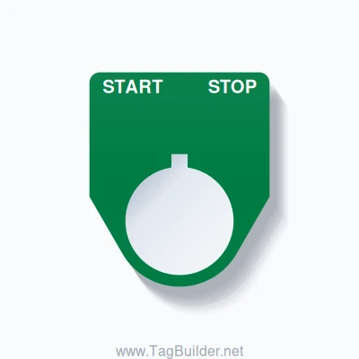 22mm Ring Tag – START STOP, Two-Line Traditional, Allen-Bradley Compatible, White on Green