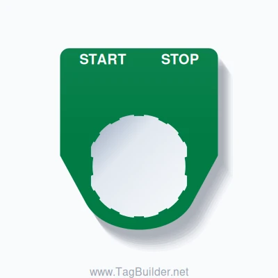 22mm Ring Tag – START STOP, Two-Line Traditional, Schneider Electric Compatible, White on Green