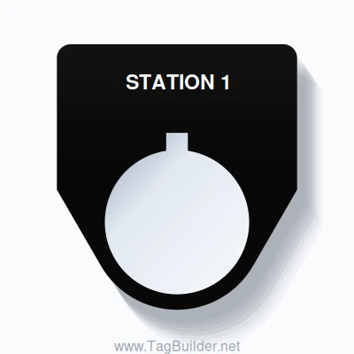 22mm Ring Tag – STATION 1, Single-Line Traditional, Allen-Bradley Compatible, White on Black
