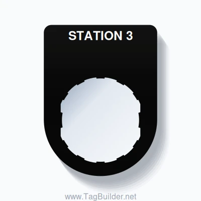 22mm Ring Tag – STATION 3, Single-Line Slim, Schneider Electric Compatible, White on Black