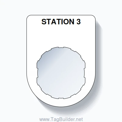 22mm Ring Tag – STATION 3, Single-Line Slim, Schneider Electric Compatible, Black on White