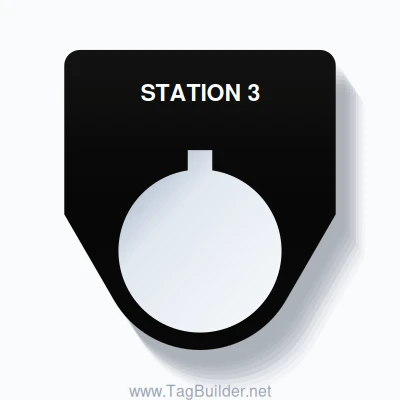 22mm Ring Tag – STATION 3, Single-Line Traditional, Allen-Bradley Compatible, White on Black