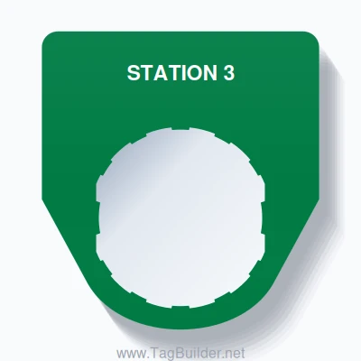 22mm Ring Tag – STATION 3, Single-Line Traditional, Schneider Electric Compatible, White on Green