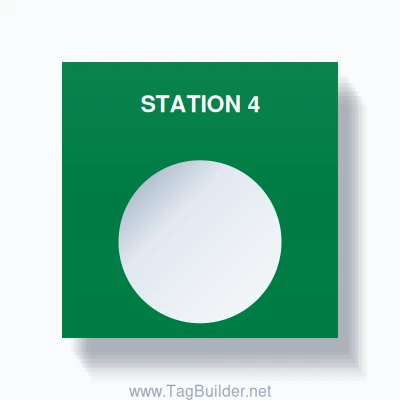 22mm Ring Tag – STATION 4, Single-Line Square, White on Green