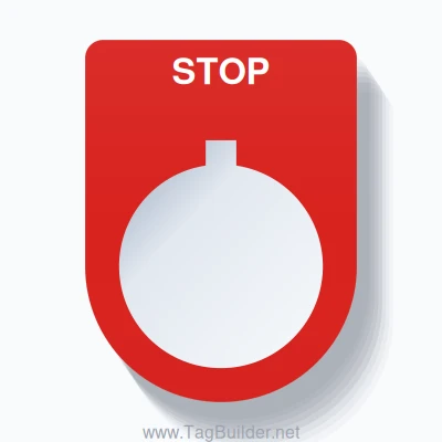 22mm Ring Tag – STOP, Single-Line Slim, Allen-Bradley Compatible, White on Red