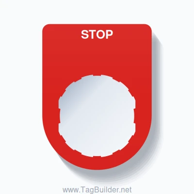 22mm Ring Tag – STOP, Single-Line Slim, Schneider Electric Compatible, White on Red