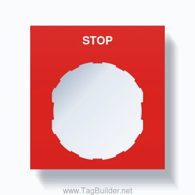 22mm Ring Tag – STOP, Single-Line Square, Schneider Electric Compatible, White on Red