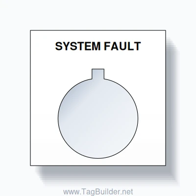 22mm Ring Tag – SYSTEM FAULT, Single-Line Square, Allen-Bradley Compatible, Black on White