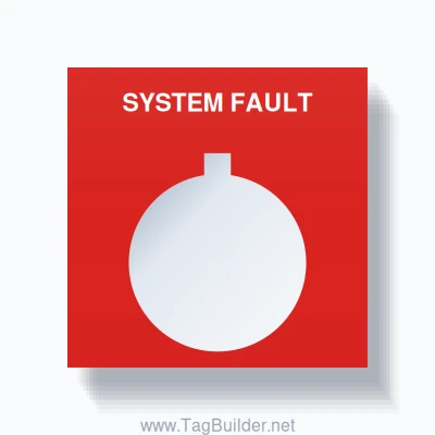 22mm Ring Tag – SYSTEM FAULT, Single-Line Square, Allen-Bradley Compatible, White on Red