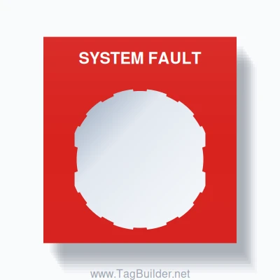 22mm Ring Tag – SYSTEM FAULT, Single-Line Square, Schneider Electric Compatible, White on Red