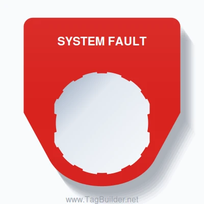 22mm Ring Tag – SYSTEM FAULT, Single-Line Traditional, Schneider Electric Compatible, White on Red