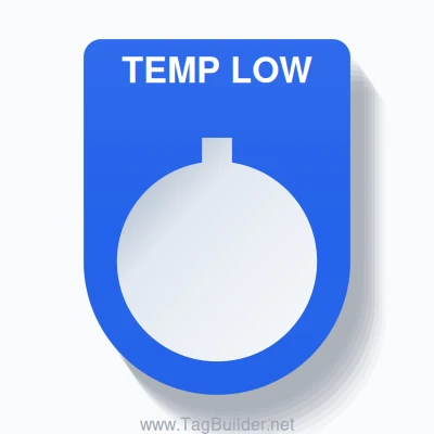 22mm Ring Tag – TEMP LOW, Single-Line Slim, Allen-Bradley Compatible, White on Blue