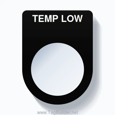 22mm Ring Tag – TEMP LOW, Single-Line Slim, White on Black