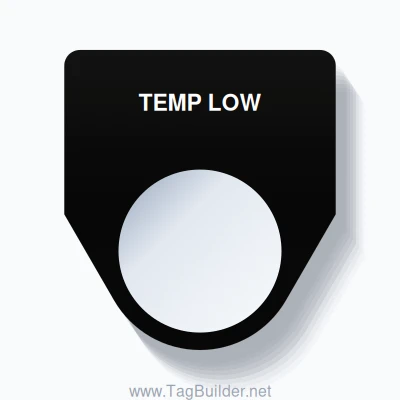 22mm Ring Tag – TEMP LOW, Single-Line Traditional, White on Black