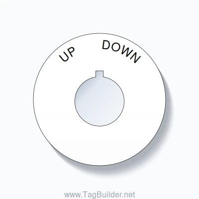 22mm Ring Tag – UP       DOWN, Single-Line 60mm Round, Allen-Bradley Compatible, Black on White