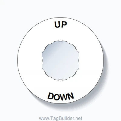 22mm Ring Tag – UP DOWN, Single-Line 60mm Round, Schneider Electric Compatible, Black on White