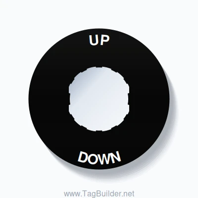 22mm Ring Tag – UP DOWN, Single-Line 60mm Round, Schneider Electric Compatible, White on Black