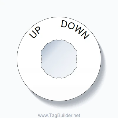 22mm Ring Tag – UP       DOWN, Single-Line 60mm Round, Schneider Electric Compatible, Black on White