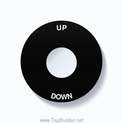 22mm Ring Tag – UP DOWN, Single-Line 60mm Round, White on Black