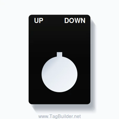 22mm Ring Tag – UP DOWN, Two-Line Rounded, Allen-Bradley Compatible, White on Black