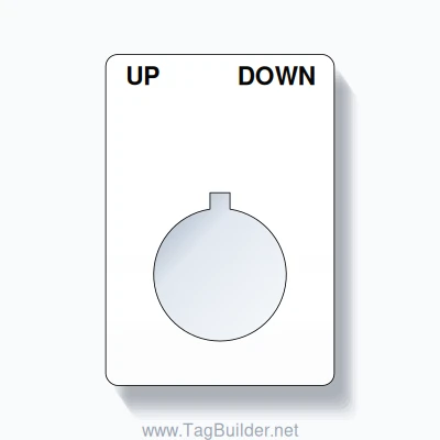 22mm Ring Tag – UP DOWN, Two-Line Rounded, Allen-Bradley Compatible, Black on White