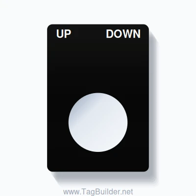 22mm Ring Tag – UP DOWN, Two-Line Rounded, White on Black