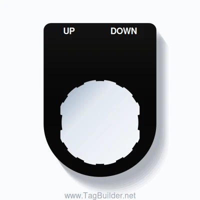 22mm Ring Tag – UP DOWN, Two-Line Slim, Schneider Electric Compatible, White on Black