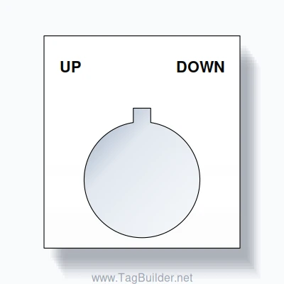 22mm Ring Tag – UP DOWN, Two-Line Square, Allen-Bradley Compatible, Black on White