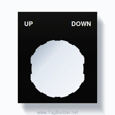 22mm Ring Tag – UP DOWN, Two-Line Square, Schneider Electric Compatible, White on Black