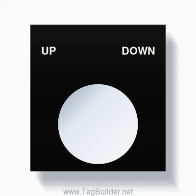 22mm Ring Tag – UP DOWN, Two-Line Square, White on Black