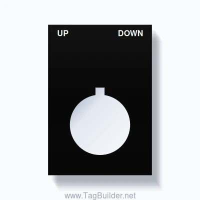 22mm Ring Tag – UP DOWN, Two-Line Squared, Allen-Bradley Compatible, White on Black